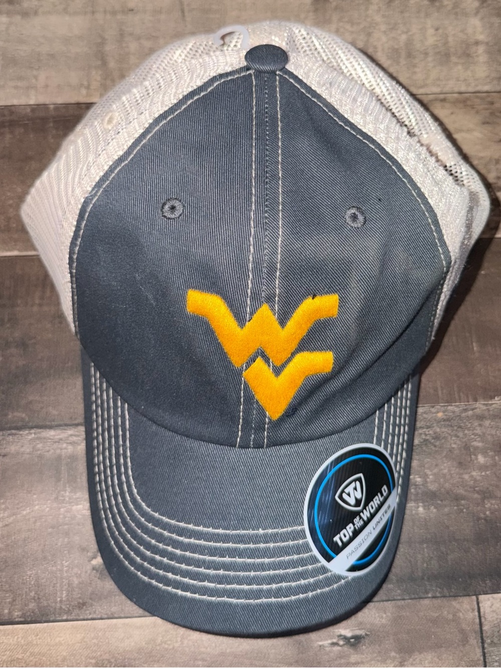 NEW West Virginia Mountaineers Hat Cap Mens Adjustable Gray White TOTW WVU NCAA